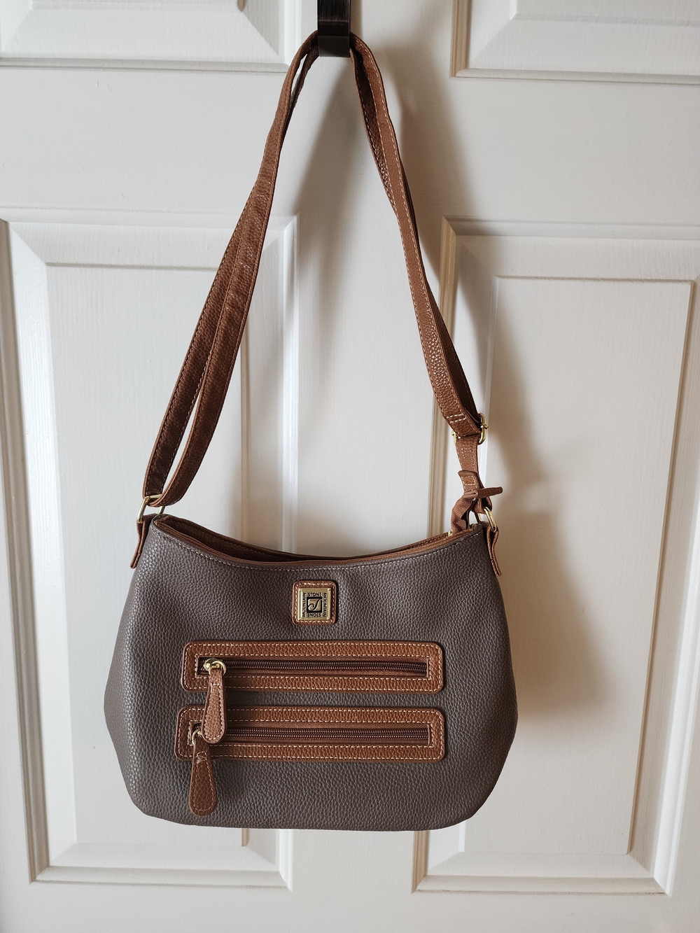 Stone Mountain Accessories Brown Pebbled Crossbody with Brown Trim